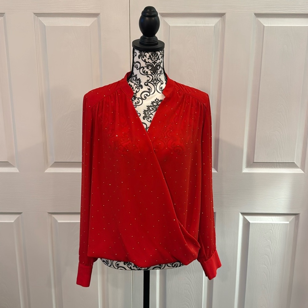 INC Red and Gold Sparkly Blouse